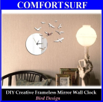 Bird Design - DIY Creative Interior Decoration Framelss Mirror Wall Acrylic Clock